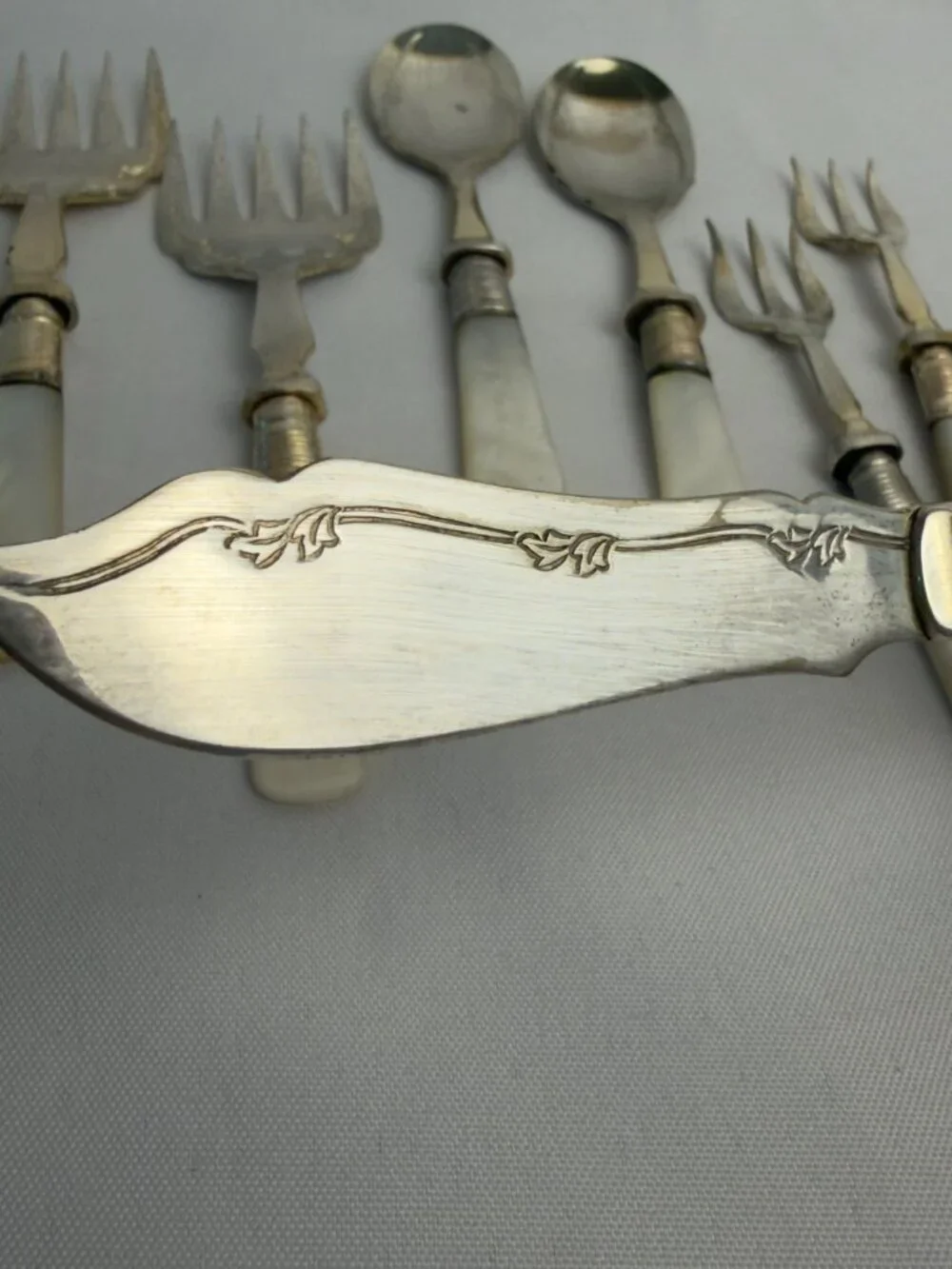 Antique JBS EPNS Mother of Pearl Flatware Sheffield England Silverplate 9 pcs.